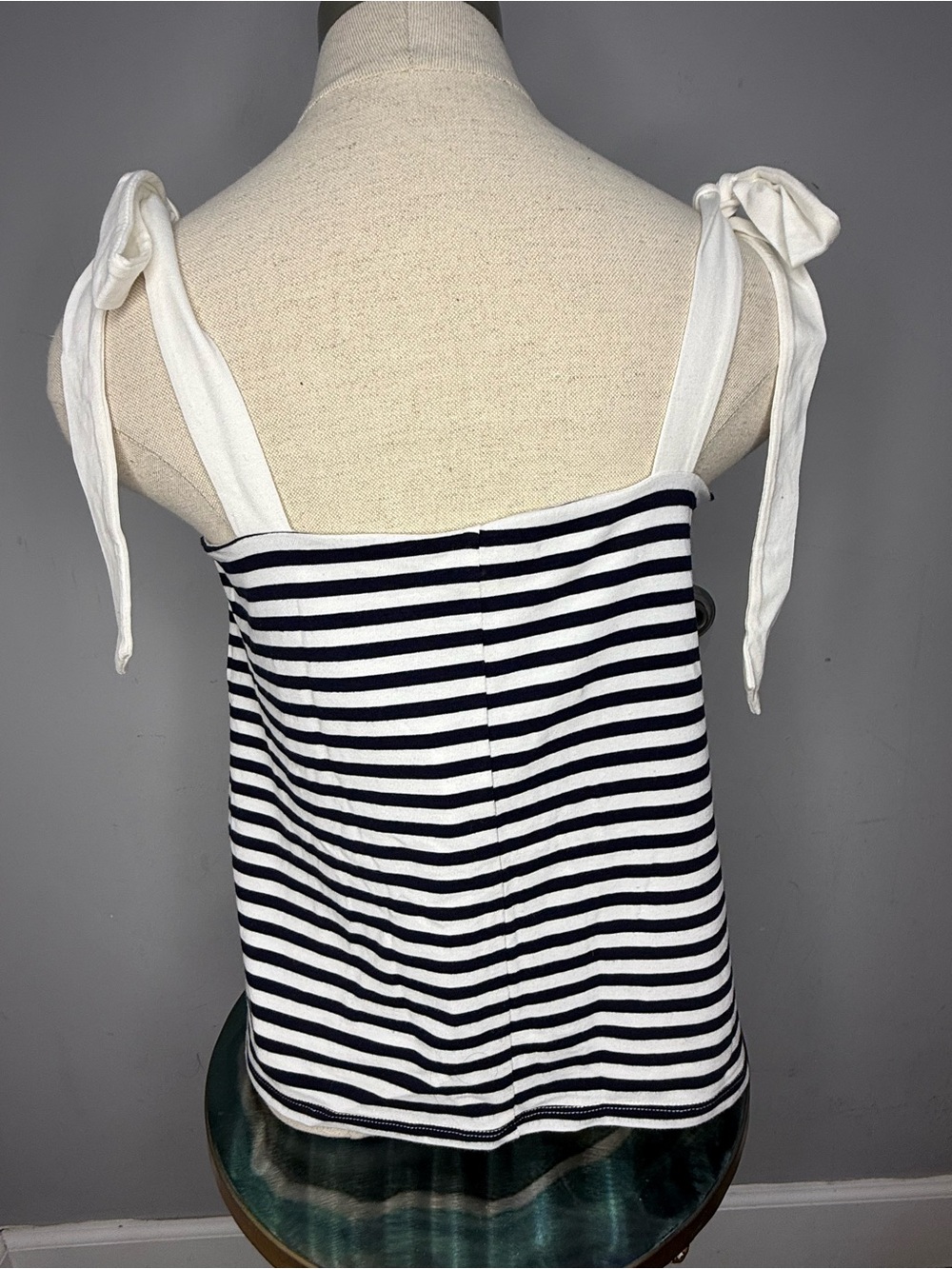 J. Crew Navy and White Striped Tie-Shoulder Tank